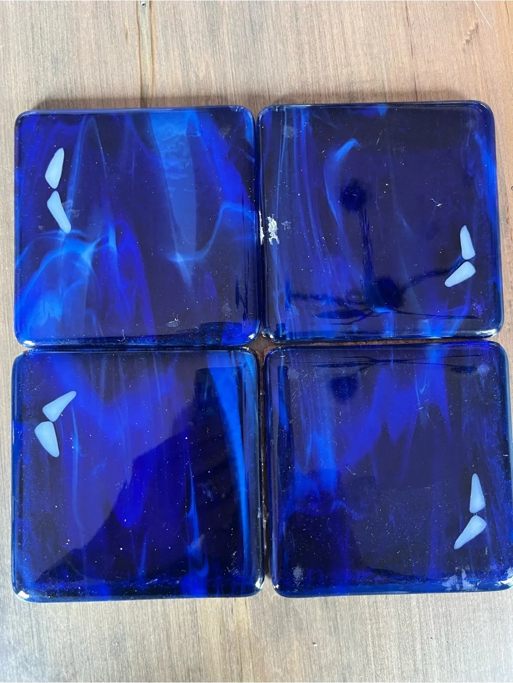 Blue Glass kiln baked acrylic glass Decorative Coasters - Set of 4